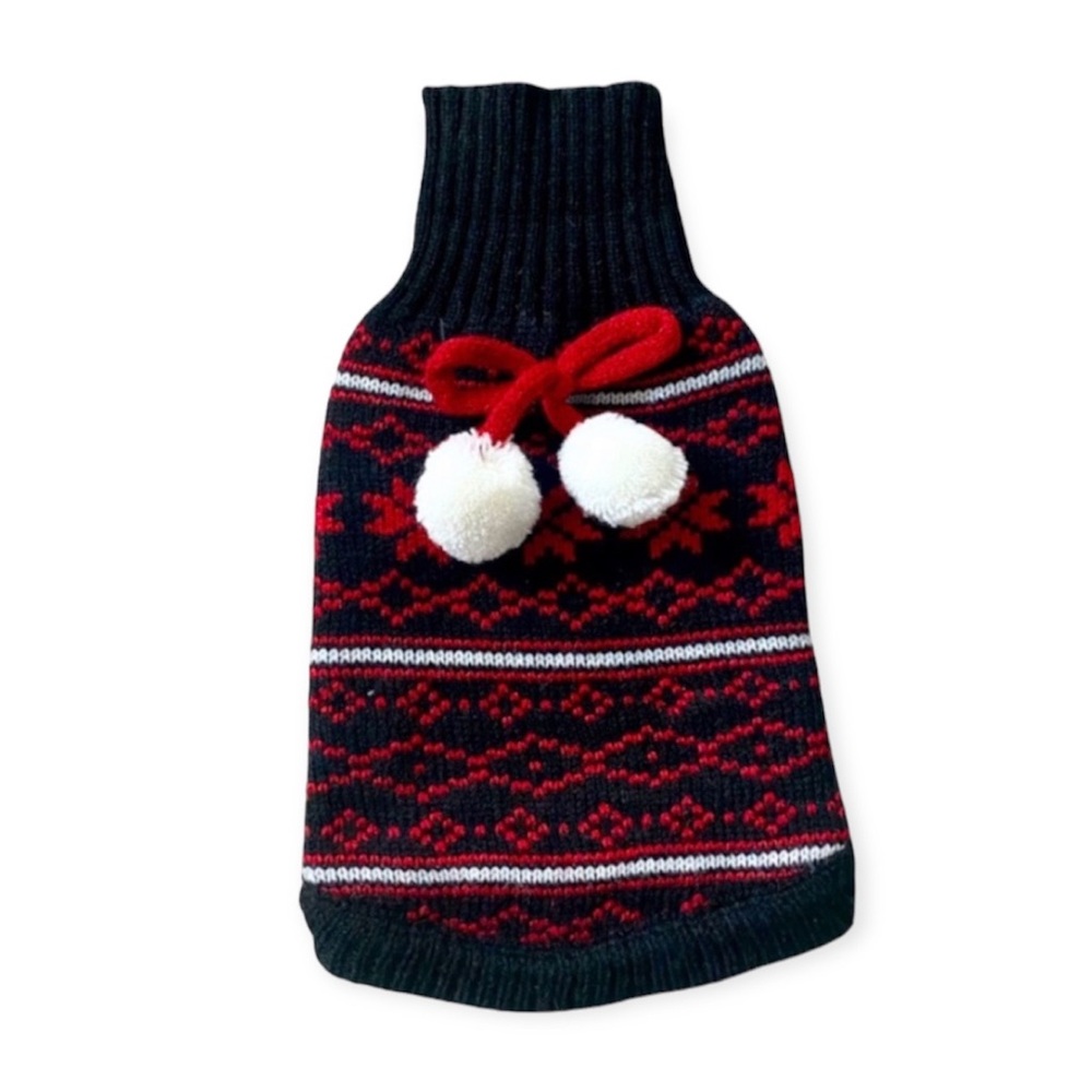 Christmas Dog Sweater w/ Pom Pom Balls and Bow  - size extra small XS